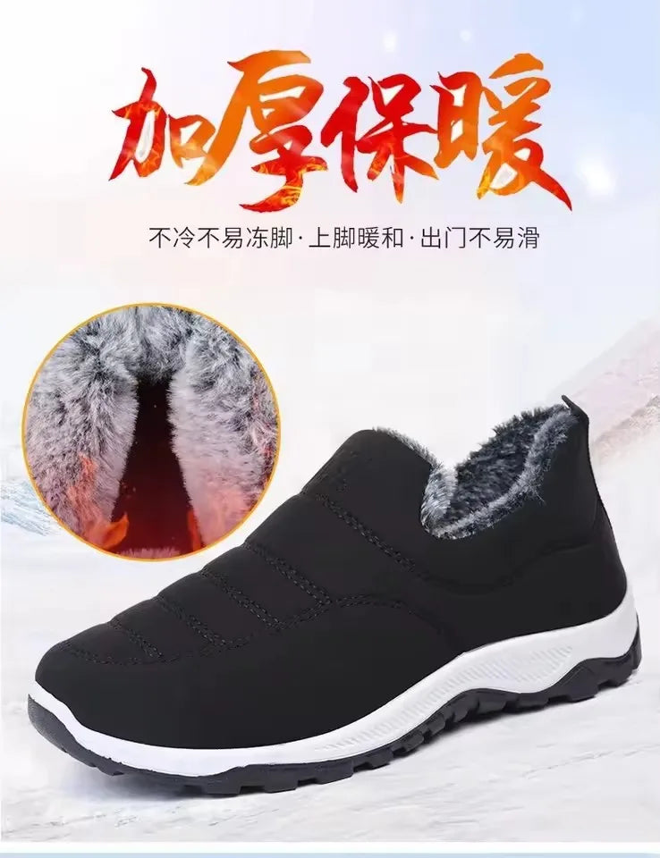 2025 New Men's wool lined snow boots, winter warm and waterproof sliding boots, warm outdoor short boots